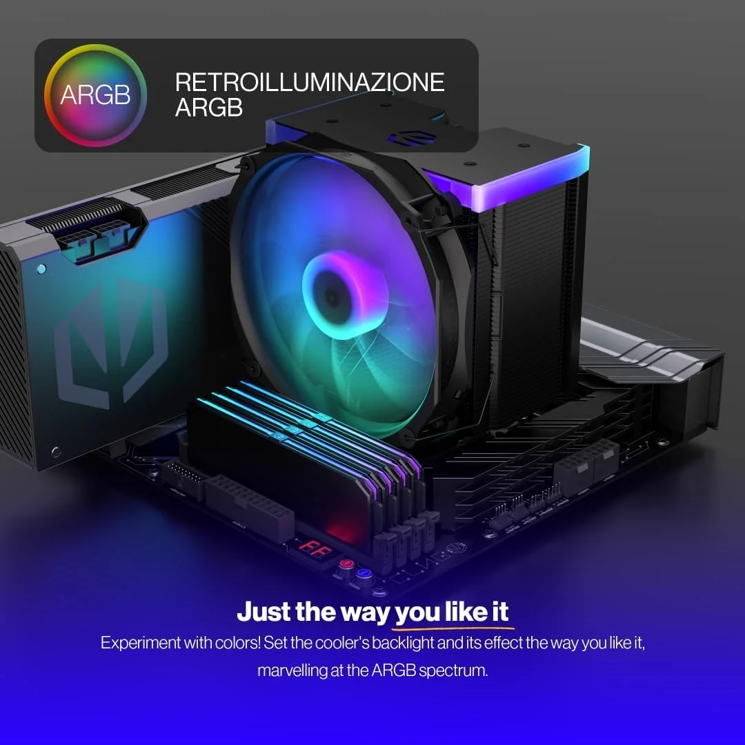 خنک کننده پردازنده ENDORFY Fortis 5 Black ARGB با فن 140 میلی متری، خنک کننده با عملکرد بالا، نورپردازی LED ARGB روشن، فن 140 میلی متری ARGB Fluctus، خنک کننده AM4، خنک کننده پردازنده AM5، AM5، AM4، LGA1700، LGA1200