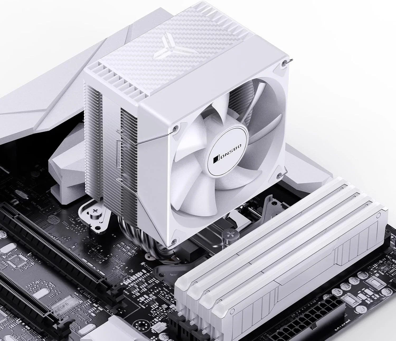 خنک کننده پردازنده JONSBO CR1400 EVO ARGB سفید، خنک کننده بادی سری ARGB Mute، ارتفاع فن پردازنده 130 میلی متر، خنک کننده کوچک پردازنده فن 92 میلی متری، رادیاتور برج هیت سینک هوا با 4 لوله حرارتی مسی، برای AM5/AM4 Intel LGA1851/1700