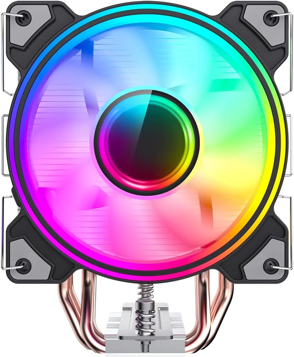 خنک کننده پردازنده گیم مکس مدل Ice Blade با توان حرارتی 190W TDP، دارای 4 لوله حرارتی مسی 6 میلی متری و هیت سینک آلومینیومی، فن 120 میلی متری ARGB دو حلقه ای PWM Infinity برای سوکت های Intel و AMD | مشکی/کروم