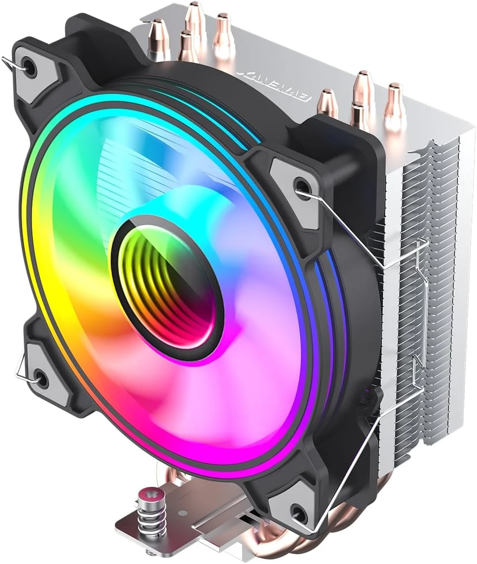خنک کننده پردازنده گیم مکس مدل Ice Blade با توان حرارتی 190W TDP، دارای 4 لوله حرارتی مسی 6 میلی متری و هیت سینک آلومینیومی، فن 120 میلی متری ARGB دو حلقه ای PWM Infinity برای سوکت های Intel و AMD | مشکی/کروم