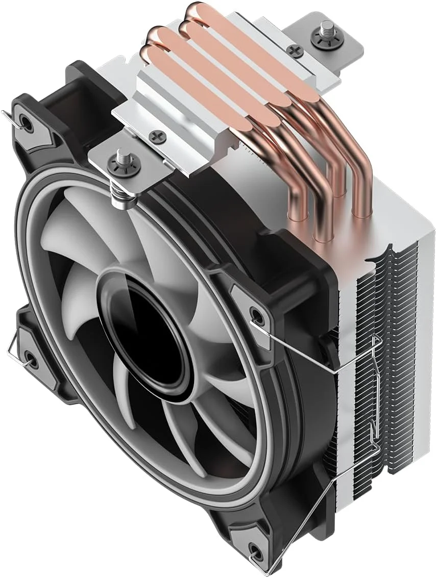 خنک کننده پردازنده گیم مکس مدل Ice Blade با توان حرارتی 190W TDP، دارای 4 لوله حرارتی مسی 6 میلی متری و هیت سینک آلومینیومی، فن 120 میلی متری ARGB دو حلقه ای PWM Infinity برای سوکت های Intel و AMD | مشکی/کروم