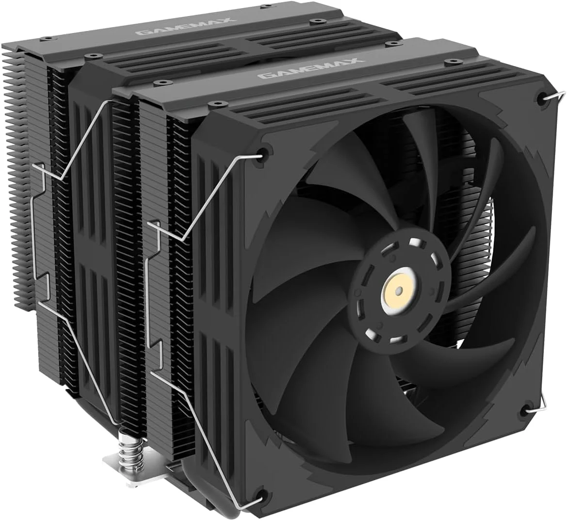 خنک‌کننده پردازنده دو برج گیم‌مکس Twin600 با توان حرارتی 250 وات، دارای 6 لوله حرارتی مسی 6 میلی‌متری و هیت سینک آلومینیومی، فن 120 میلی‌متری FDB PWM برای سوکت‌های اینتل و ای‌ام‌دی | مشکی