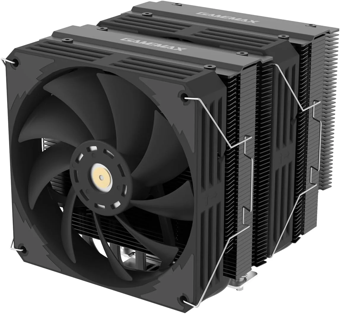 خنک‌کننده پردازنده دو برج گیم‌مکس Twin600 با توان حرارتی 250 وات، دارای 6 لوله حرارتی مسی 6 میلی‌متری و هیت سینک آلومینیومی، فن 120 میلی‌متری FDB PWM برای سوکت‌های اینتل و ای‌ام‌دی | مشکی