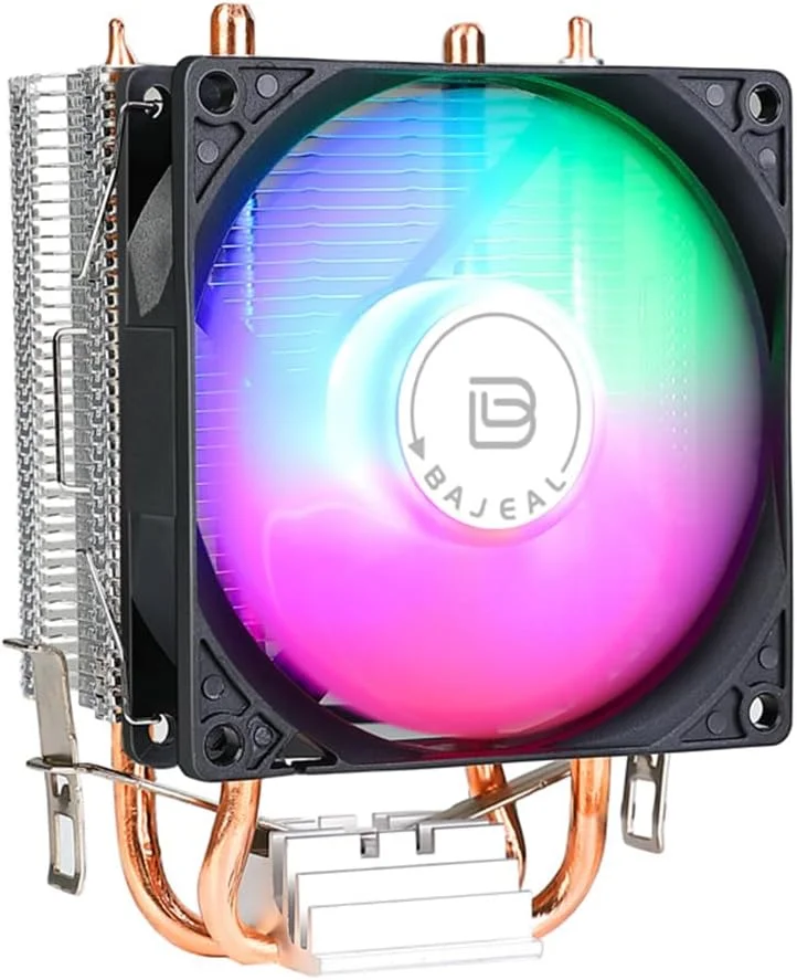 خنک کننده بادی پردازنده 90 میلی متری با 2 لوله حرارتی، فن خنک کننده بی صدا رنگین کمانی RGB، فن خنک کننده پردازنده 3 پین برای LGA775 1150/1151/1155/1156/1200 AM2