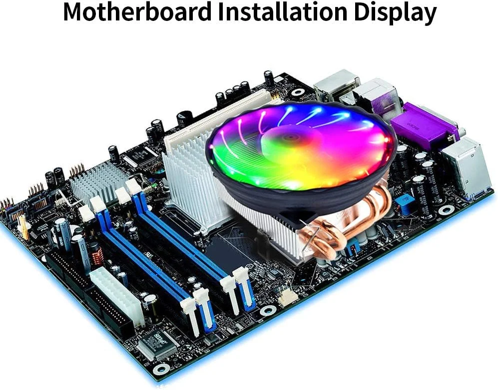 خنک کننده پردازنده V4 با 4 لوله حرارتی مسی و فن خنک کننده بی صدا و رنگارنگ 3 پین، جایگزینی برای Intel LGA 775/1150/1155/1156/1151/1366 AM2/3/4 FM1/FM2