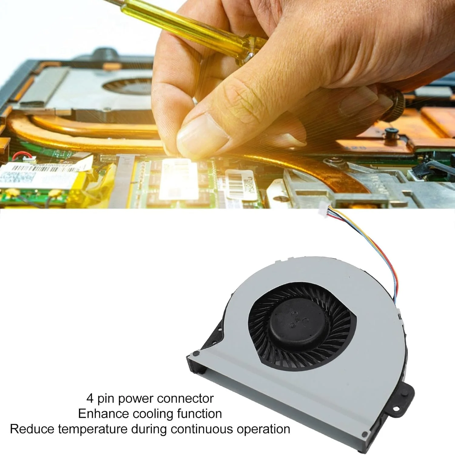 فن خنک کننده پردازنده لپ تاپ گوشیدا برای K53S K53L K53E، فن خنک کننده هوا پردازنده جایگزین با اتصال برق 4 پین برای لپ تاپ، خنک کننده بهبود یافته