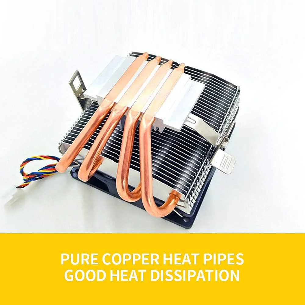 خنک کننده پردازنده V4 با 4 لوله حرارتی مسی و فن خنک کننده بی صدا و رنگارنگ 3 پین، جایگزینی برای Intel LGA 775/1150/1155/1156/1151/1366 AM2/3/4 FM1/FM2