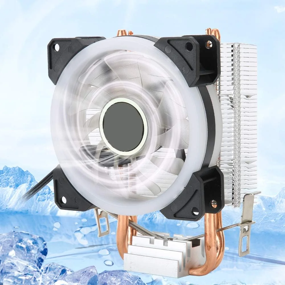 خنک کننده بادی پردازنده GOWENIC، فن خنک کننده بادی پردازنده 3 پین 2000 دور در دقیقه، خنک کننده مایع آلومینیومی پردازنده با 2 لوله برنجی برای AMD 775/1150 / 1151/1155 / 1156/1366 (#5)