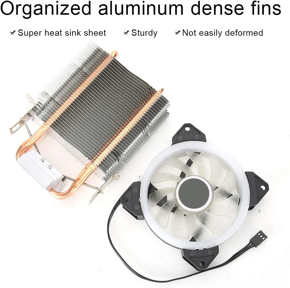 خنک کننده بادی پردازنده GOWENIC، فن خنک کننده بادی پردازنده 3 پین 2000 دور در دقیقه، خنک کننده مایع آلومینیومی پردازنده با 2 لوله برنجی برای AMD 775/1150 / 1151/1155 / 1156/1366 (#5)