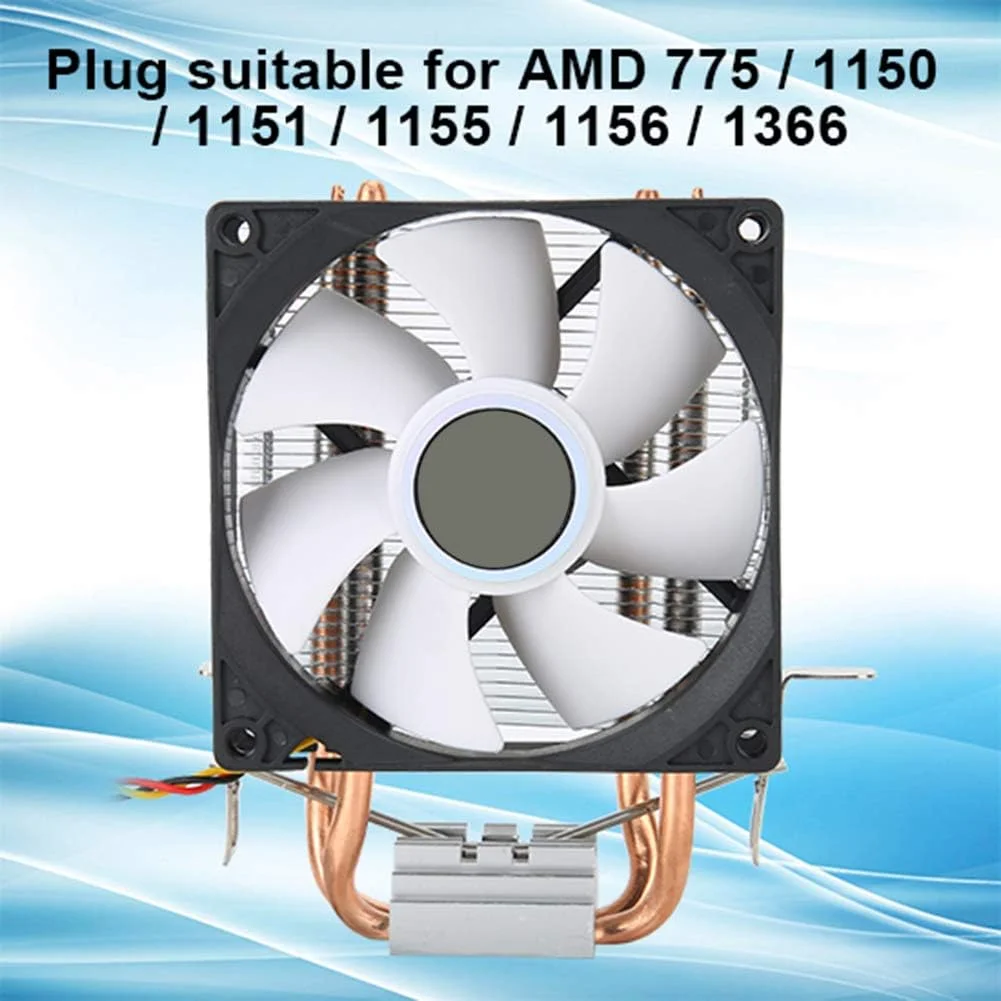 خنک‌کننده بادی پردازنده GOWENIC، فن خنک‌کننده بادی پردازنده 3 پین 2000 دور در دقیقه با 2 لوله برنجی برای AMD 775/1150/1151/1155/1156/1366 (سفید)