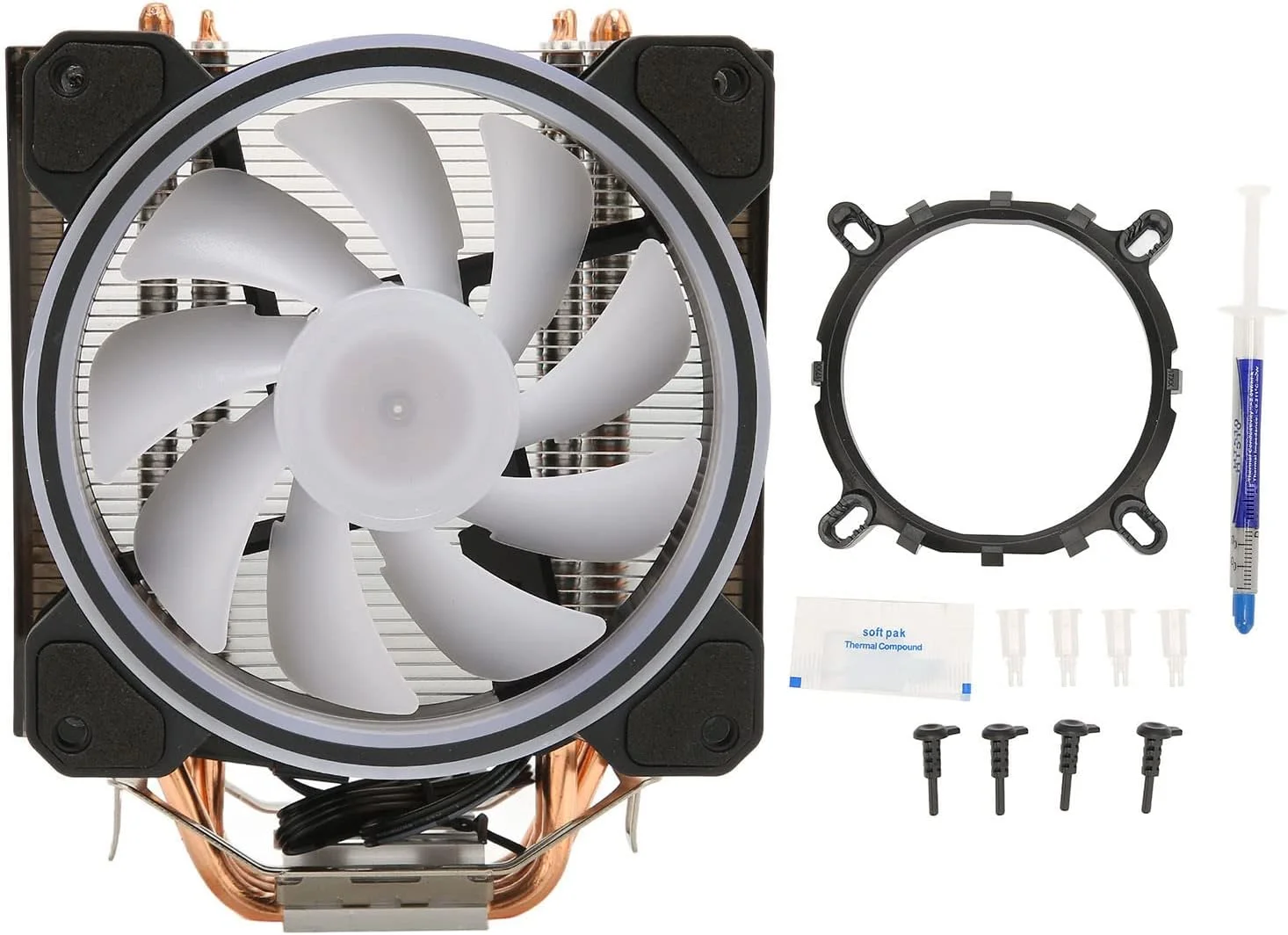 خنک کننده بادی پردازنده RGB گونیک، فن خنک کننده پردازنده با 4 لوله حرارتی، فن پردازنده RGB 120 میلی متری 3 پین 4 پین، برای LGA 775، 115X، برای Core I7 I5 I3، برای AMD AM4، برای Ryzen7