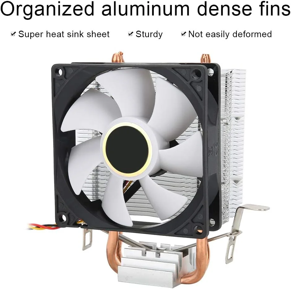 خنک‌کننده بادی پردازنده GOWENIC، فن خنک‌کننده بادی پردازنده 3 پین 2000 دور در دقیقه با 2 لوله برنجی برای AMD 775/1150/1151/1155/1156/1366 (سفید)