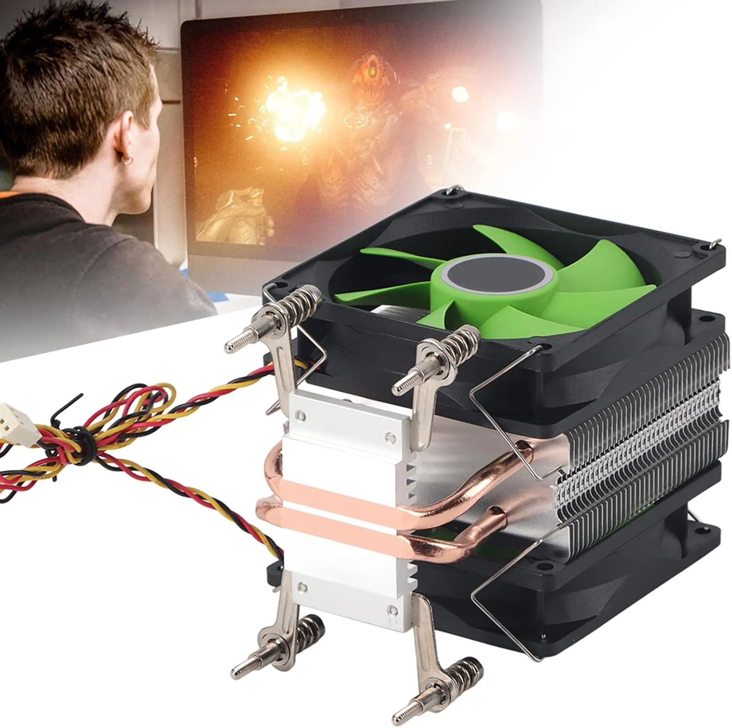 خنک کننده بادی پردازنده GOWENIC با فن دوگانه، فن خنک کننده پردازنده 45 CFM با 2 لوله حرارتی برای LGA 1155/1156 / 1366 / Core i3/ I5 / I7 (#1)