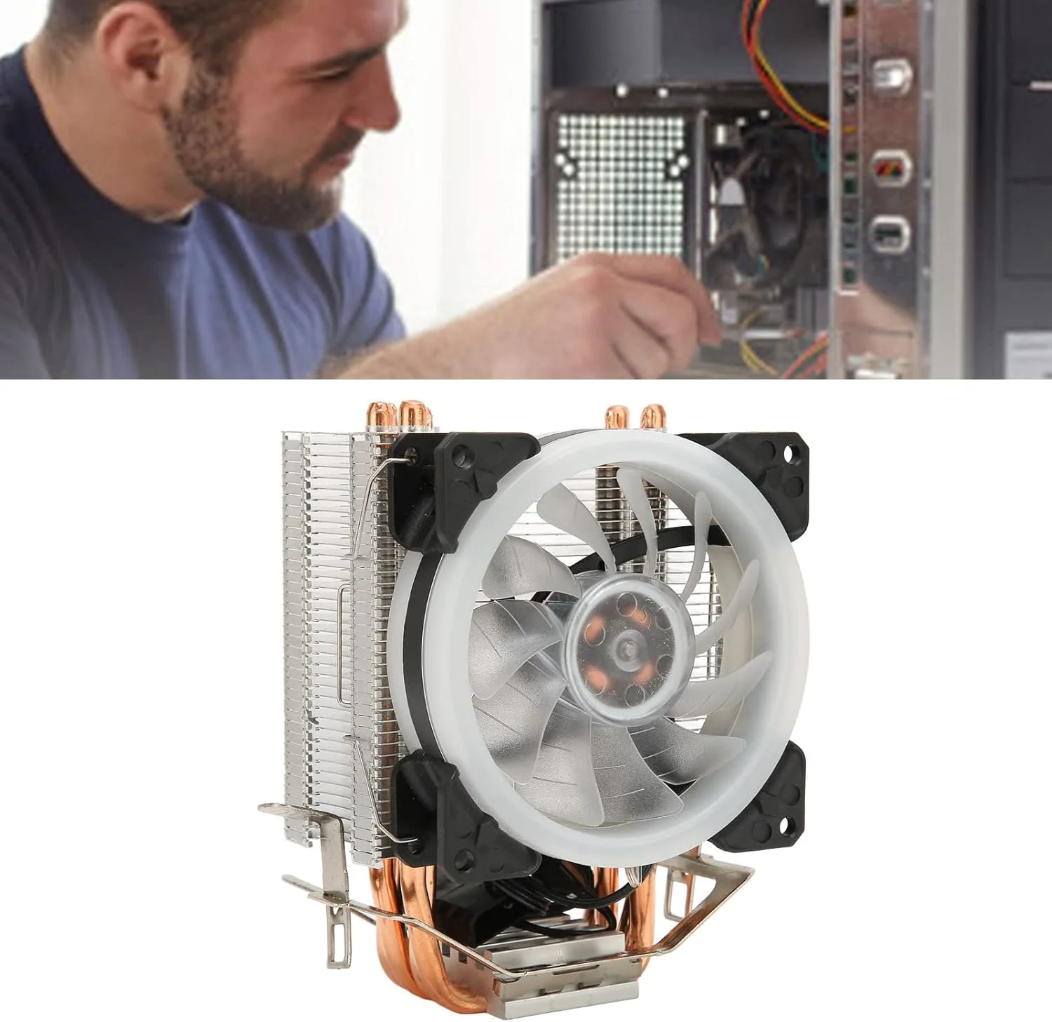 خنک کننده بادی پردازنده RGB گونیک، فن خنک کننده پردازنده با 4 لوله حرارتی، فن پردازنده RGB 3 پین 4 پین، فن های PWM 92 میلی متری، برای LGA 1200 1150، برای Core I7 I5 I3، برای AMD Ryzen