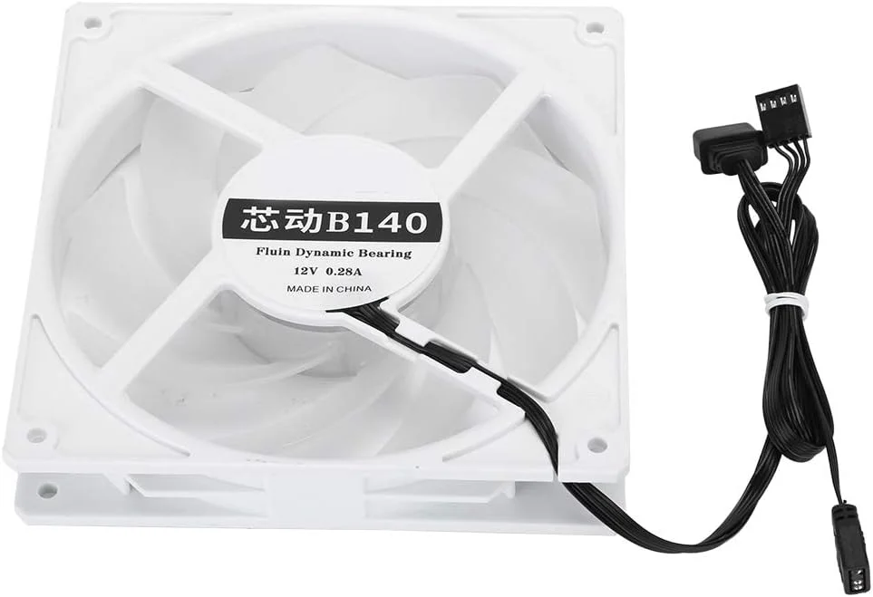 فن خنک کننده پردازنده GOWENIC، هدر PWM 4 پین 14 سانتی متر 2000 دور در دقیقه فن های خنک کننده پردازنده کامپیوتر - هیت سینک بی صدا بلبرینگ دینامیکی سیال 108CFM فن خنک کننده هوا برای کامپیوتر رومیزی ARGB (سفید)