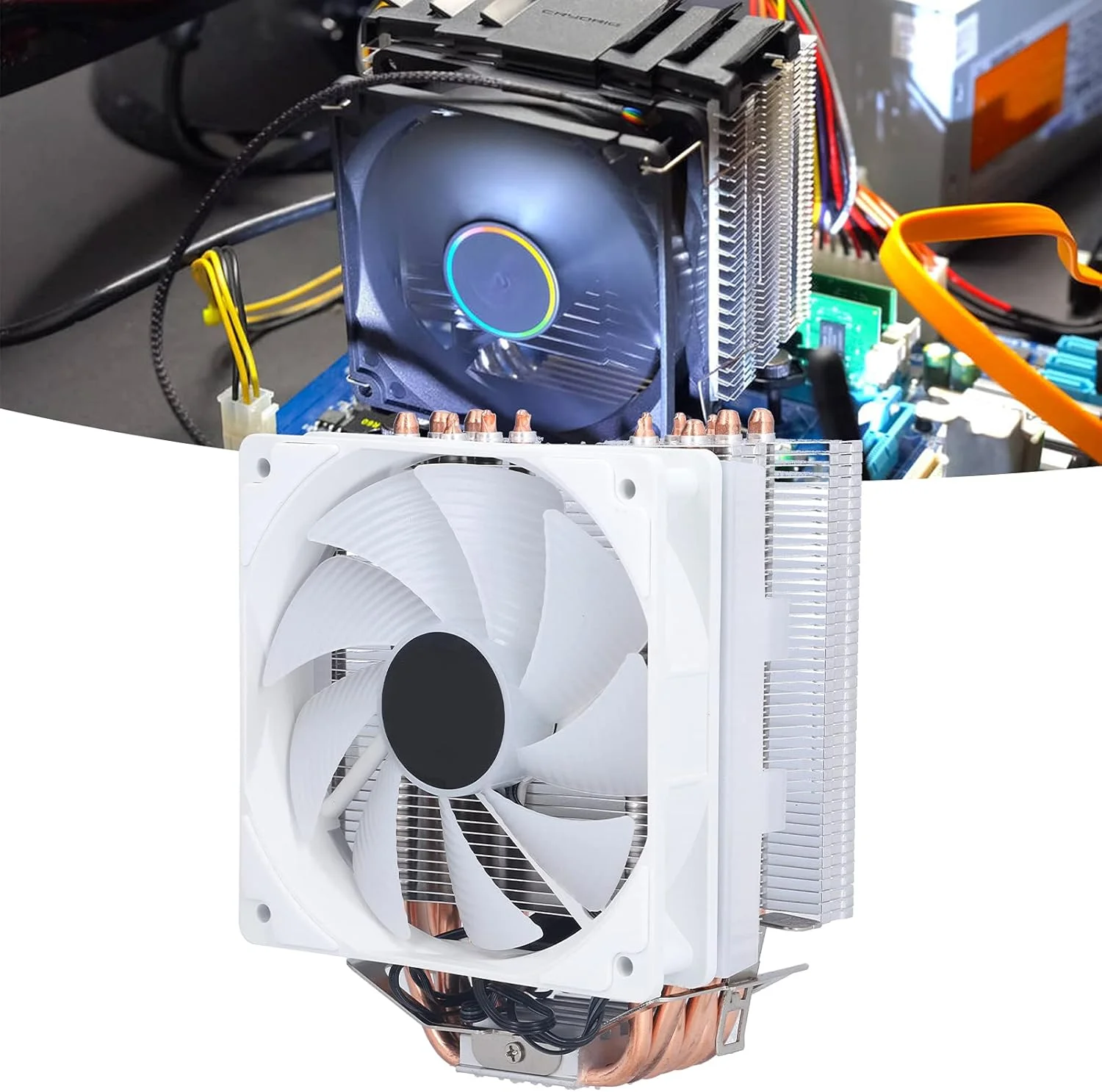 فن خنک کننده GOWENIC، 1300 دور در دقیقه، 12 ولت DC، حجم هوای بزرگ 48 CFM، 6 لوله حرارتی با بلبرینگ هیدرولیک، خنک کننده CPU کامپیوتر با اتلاف حرارت بی صدا، برای INTEL و AMD فن خنک کننده GOWENIC، 1300 دور در دقیقه، 12 ولت DC، حجم هوای بزرگ 48 CFM، 6 لوله حرارتی با بلبرینگ هیدرولیک، خنک کننده CPU کامپیوتر با اتلاف حرارت بی صدا، برای INTEL و AMD