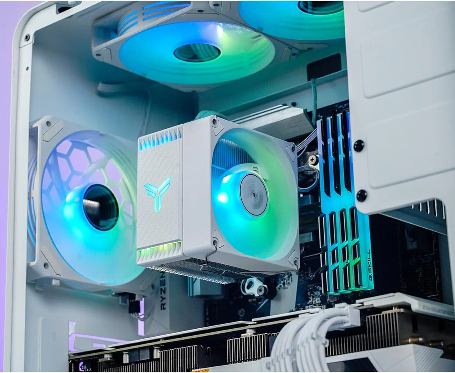 خنک کننده بادی پردازنده، CR1400 EVO RGB با 4 لوله حرارتی، فن 92 میلی متری RGB پردازنده، همگام سازی نور ARGB با مادربرد، رادیاتور برج خنک کننده بادی، هیت سینک بی صدا، 5 ولت 4 پین RGB پردازنده برای AMD Ryzen/Intel LGA 1700 115X، سفید