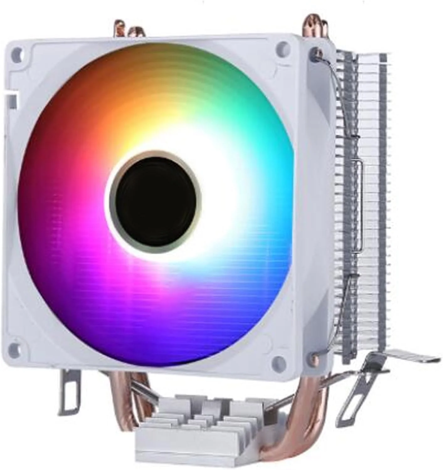 فن خنک کننده پردازنده 90 میلی متری RGB با هیت سینک، فن خنک کننده پردازنده 3 پین با 2 لوله حرارتی به همراه براکت، فن خنک کننده بادی پردازنده با سرعت 2000±10% برای سوکت