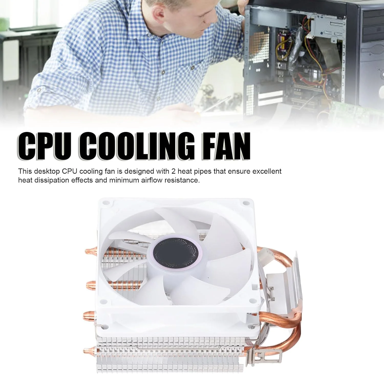 فن خنک کننده پردازنده 90 میلی متری RGB با هیت سینک، فن خنک کننده پردازنده 3 پین با 2 لوله حرارتی به همراه براکت، فن خنک کننده بادی پردازنده با سرعت 2000±10% برای سوکت