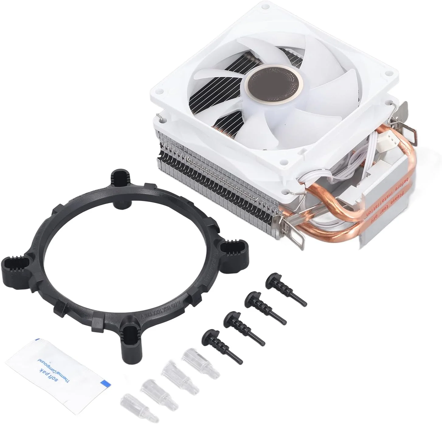 فن خنک کننده پردازنده 90 میلی متری RGB با هیت سینک، فن خنک کننده پردازنده 3 پین با 2 لوله حرارتی به همراه براکت، فن خنک کننده بادی پردازنده با سرعت 2000±10% برای سوکت