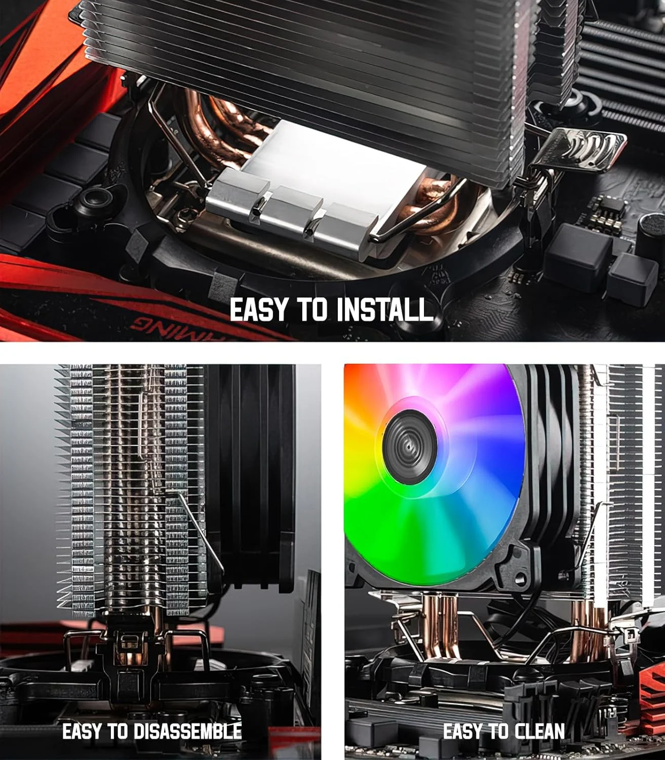 خنک کننده بادی پردازنده Hi8us با نورپردازی RGB، فن کم صدا 92 میلی متری، لوله های حرارتی دوتایی، سازگار با Intel LGA 1700/1200/115X و AMD AM4/AM5