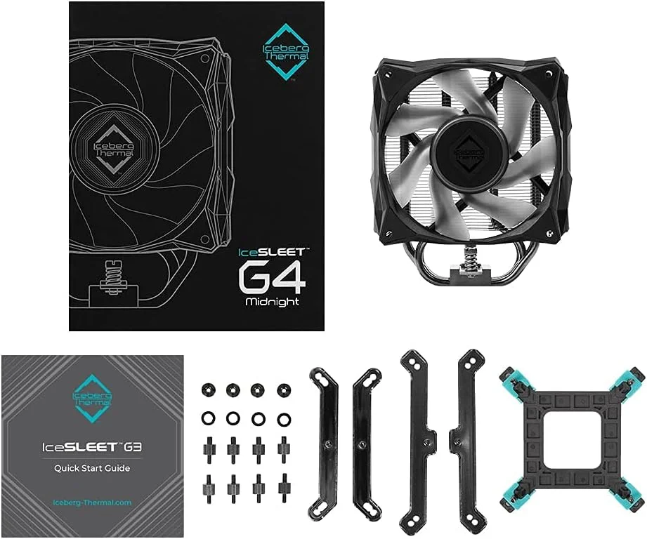 خنک کننده پردازنده بادی تمام مشکی Iceberg Thermal G4 Midnight با 4 لوله حرارتی نیکل اندود و فن 120 میلی متری PWM ARGB برای اینتل و AMD (نسخه محدود)
