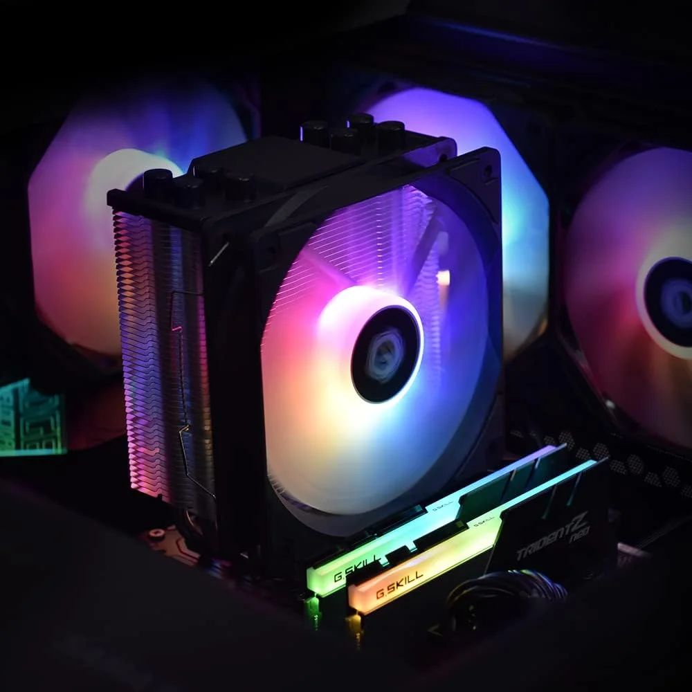 خنک کننده پردازنده ID-COOLING SE-214-XT ARGB با 4 لوله حرارتی، نورپردازی RGB قابل تنظیم با مادربرد (کانکتور 3 پین 5 ولت)، فن پردازنده برای Intel/AMD، سازگار با LGA 1700