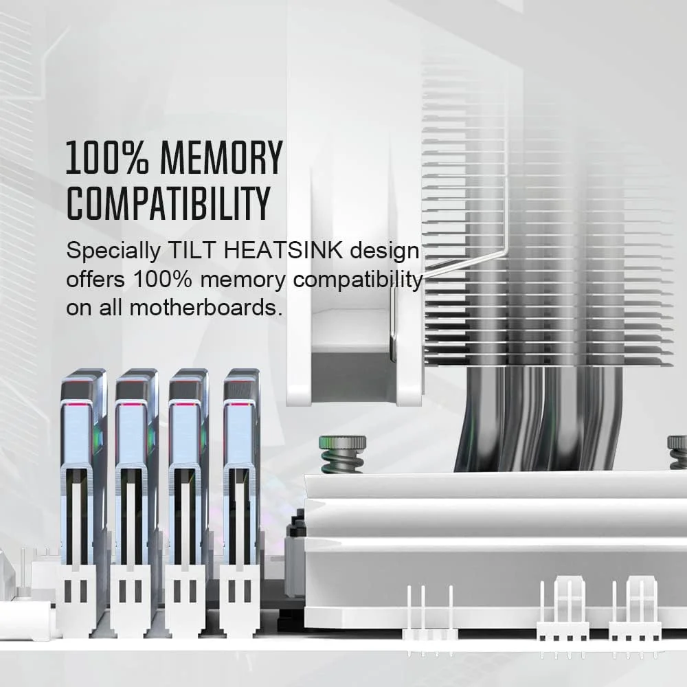 خنک کننده پردازنده ID-COOLING SE-214-XT ARGB سفید، 4 لوله حرارتی، نورپردازی RGB قابل تنظیم، همگام سازی با مادربرد (کانکتور 3 پین 5 ولت)، فن پردازنده برای Intel/AMD، سازگار با LGA 1700