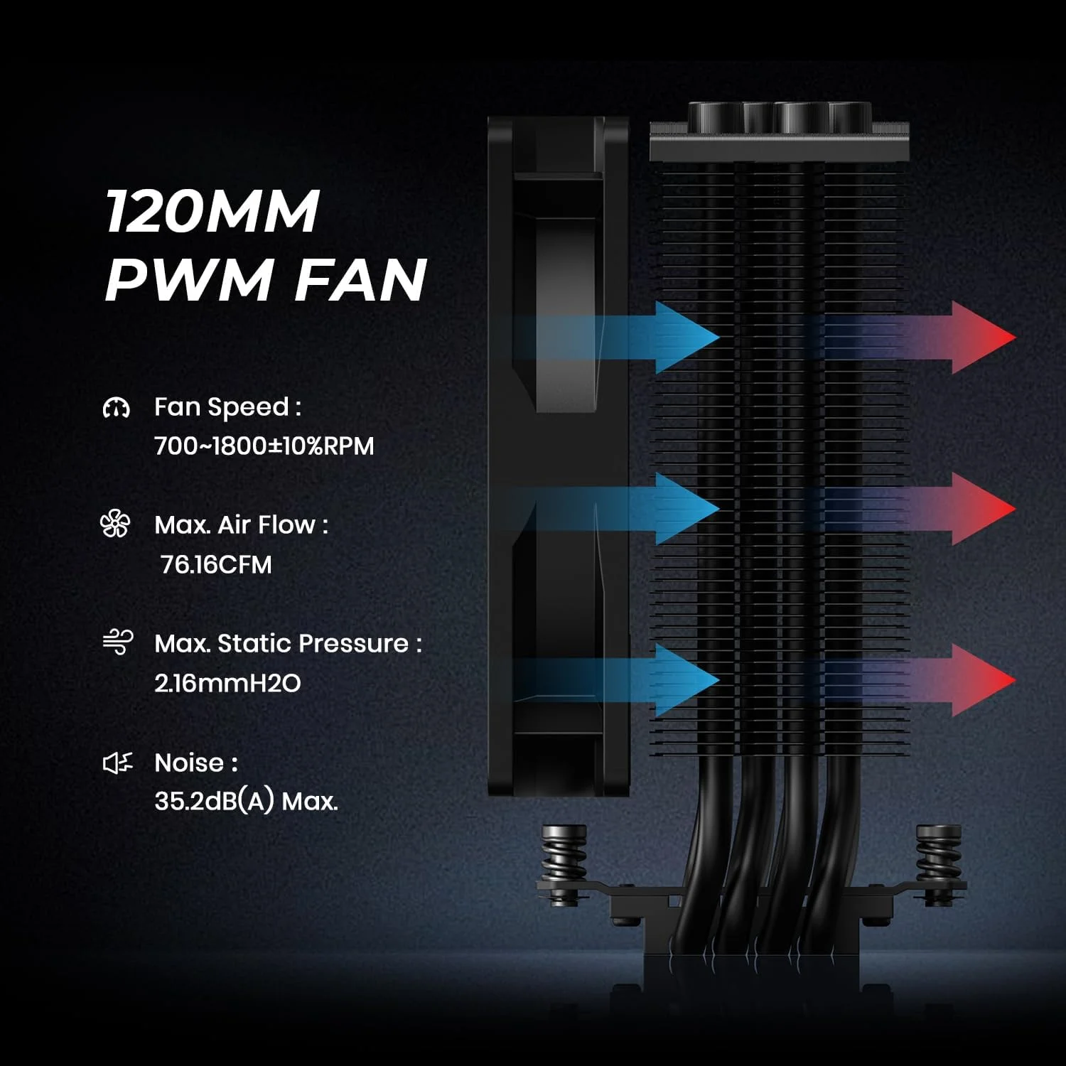 خنک کننده پردازنده ID-COOLING SE-214-XT مشکی، 4.88 اینچ، فن پردازنده، سازگار با کامپیوتر رومیزی