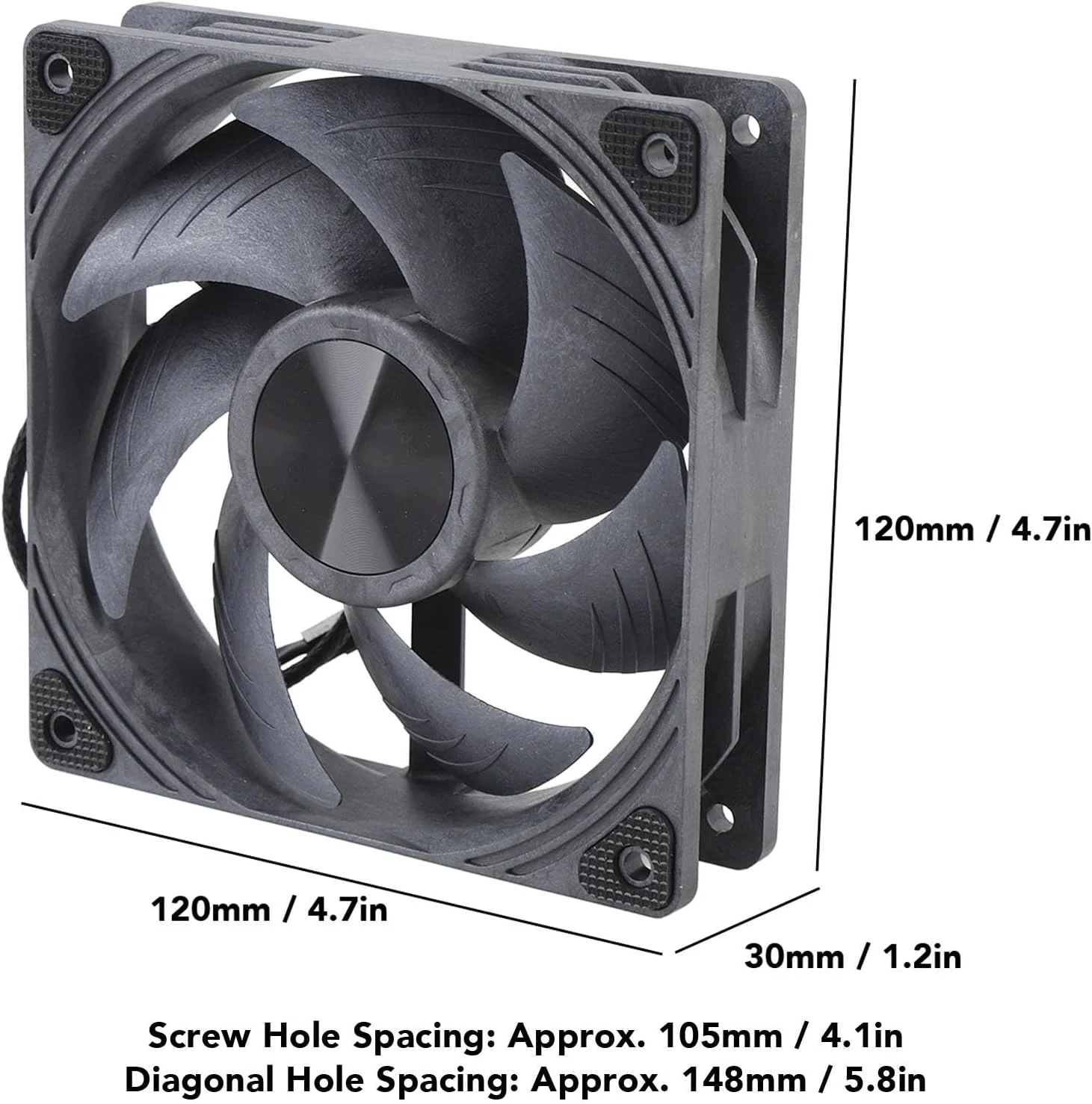 فن کیس کامپیوتر 120 میلی متری، خنک کننده بادی پردازنده مرکزی 4 پین با کنترل هوشمند دما PWM سرعت 3000 دور در دقیقه فن کیس با بلبرینگ دوبل