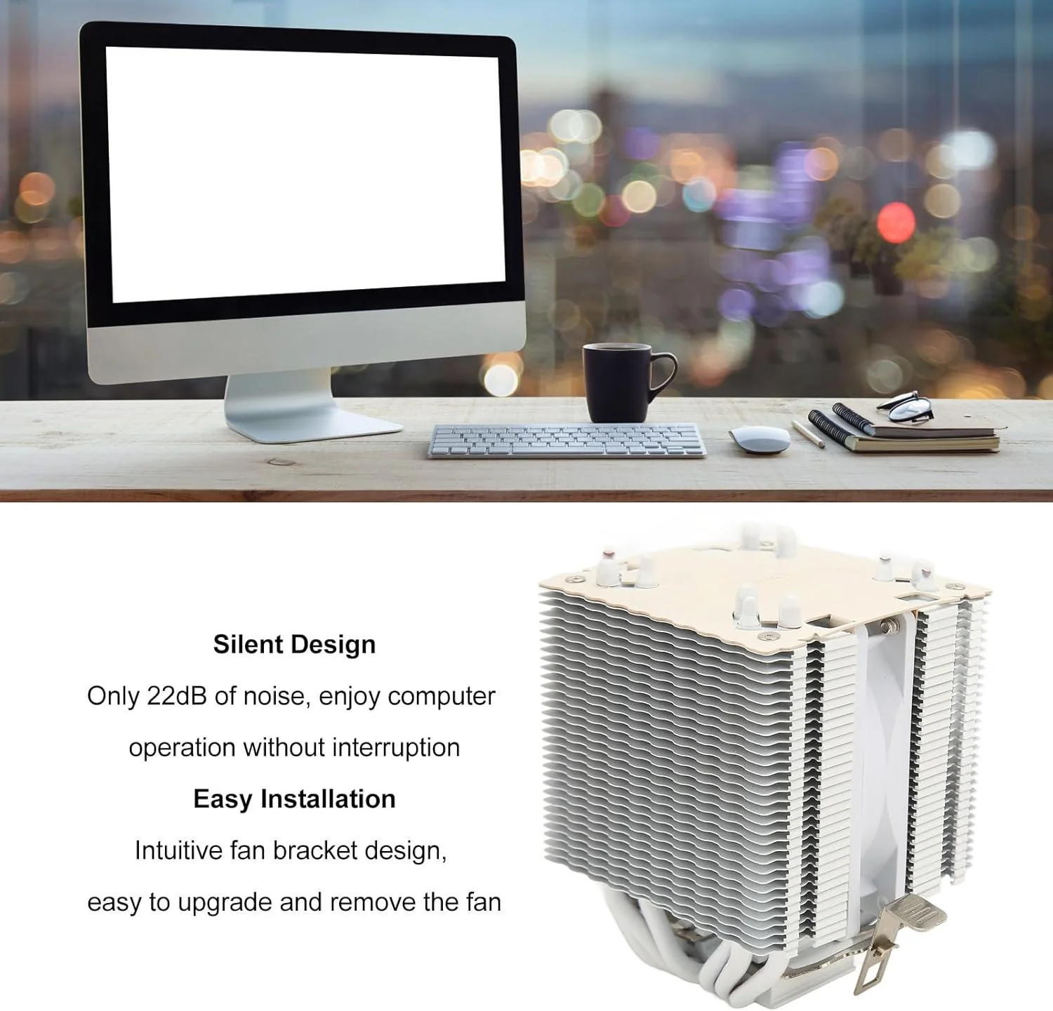 خنک کننده بادی پردازنده، 3.5 اینچی، 6 لوله حرارتی، فن خنک کننده 3 پین برای 775 1150 1151 1155 1156 1200 1700 1356 1366، فن بلبرینگ هیدرولیک، طراحی بی صدا 22dB