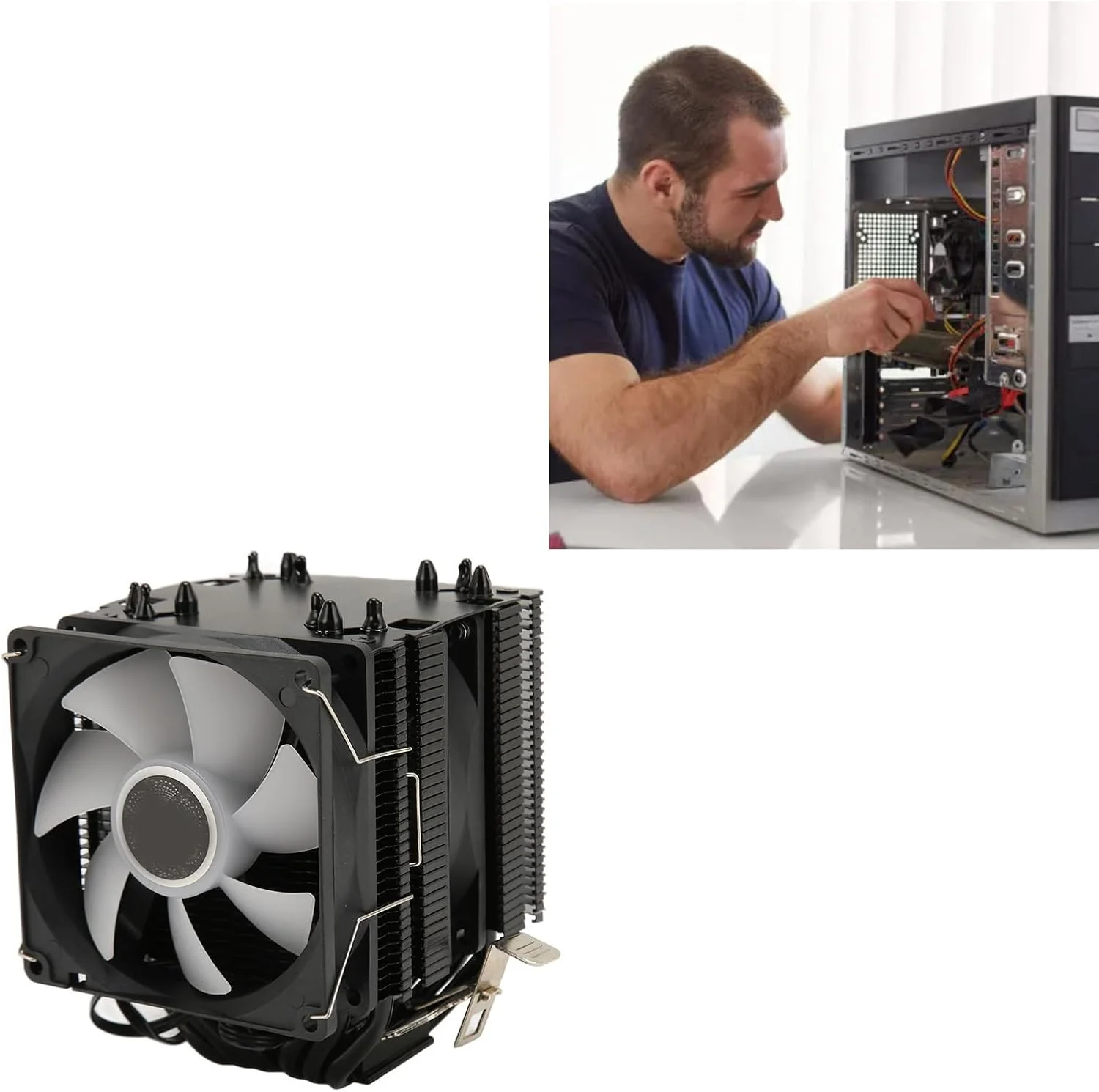 خنک کننده بادی پردازنده دو برج Jectse با 6 لوله حرارتی و فن خنک کننده ARGB برای LGA 1150 1151 1155 1200 1700، نویز کم 22dB، نصب آسان، سازگاری گسترده