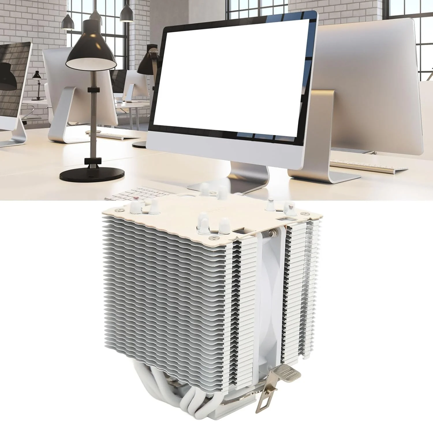 خنک کننده بادی پردازنده، 3.5 اینچی، 6 لوله حرارتی، فن خنک کننده 3 پین برای 775 1150 1151 1155 1156 1200 1700 1356 1366، فن بلبرینگ هیدرولیک، طراحی بی صدا 22dB