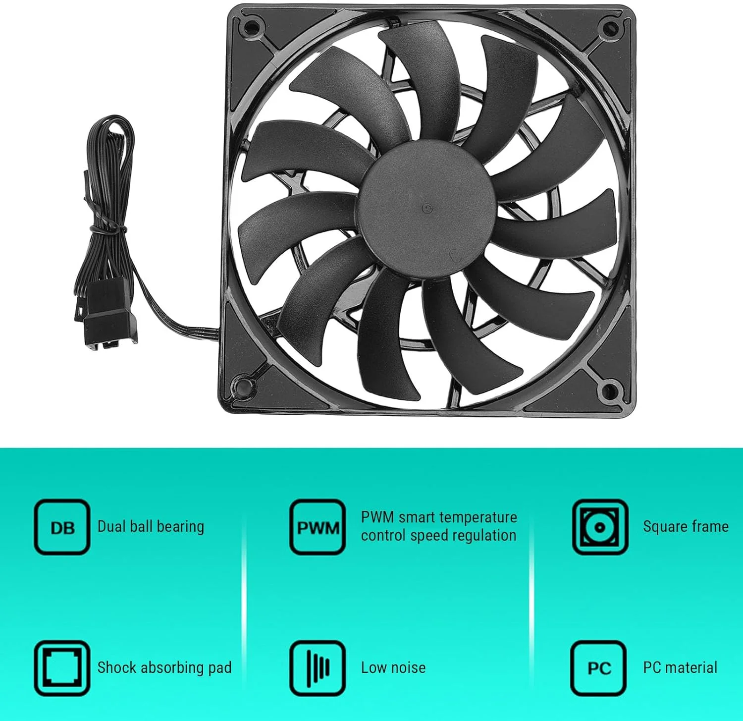 فن پردازنده 120 میلی‌متری Jiawu، کامپیوتر 4 پین PWM، فن خنک‌کننده کیس با تیغه معکوس 2500 دور در دقیقه، کاهش لرزش و نویز، زنجیره دیزی PWM بلند 60 سانتی‌متری، مناسب برای کیس‌های کامپیوتر، هیت سینک‌ها و خنک‌کننده‌های پردازنده.