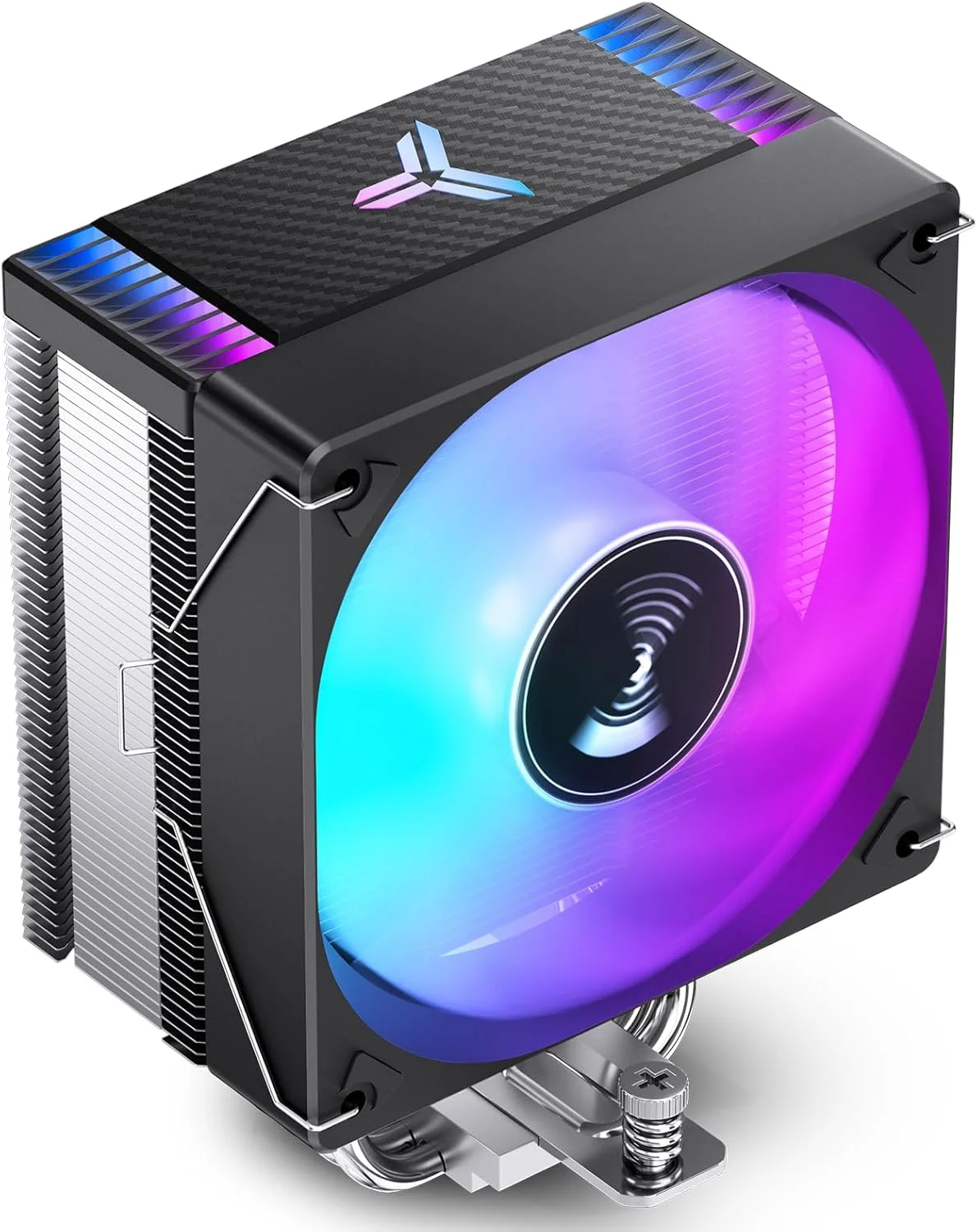 خنک کننده پردازنده JONSBO CR1000 EVO Color مشکی، خنک کننده بادی پردازنده سری Silent، فن پردازنده، نورپردازی خودکار RGB (4 پین، ارتفاع 154 میلی متر، 4 لوله حرارتی مسی AM4/AM5/Intel LGA1851/1700، PWM 120 میلی متری، پوشش بالایی RGB، مشکی)