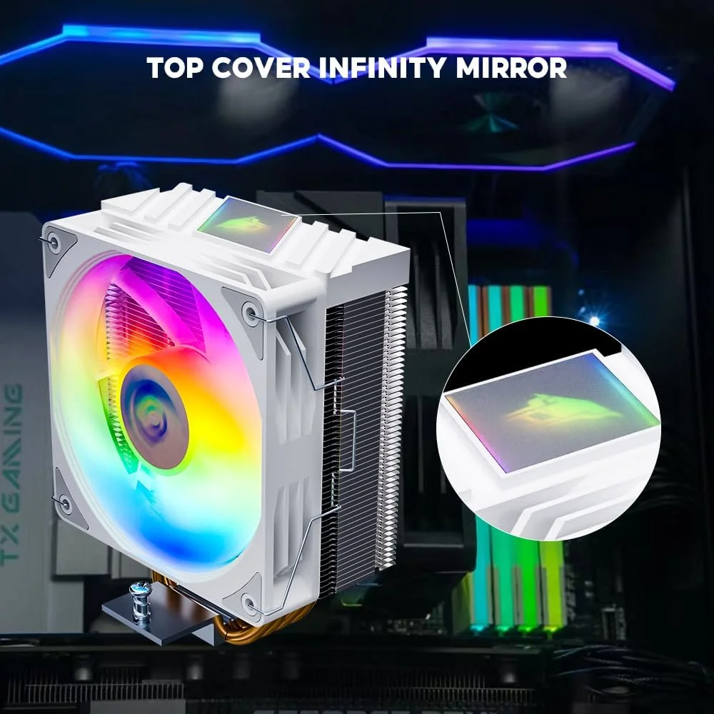 فن خنک کننده پردازنده جنگل لئوپارد K400 | خنک کننده بادی با کارایی بالا با 4 لوله حرارتی مستقیم و نورهای RGB | فن 120 میلی متری PWM، 800-1800 دور در دقیقه، سازگار فقط با اینتل LGA 1700/1200/115X/1366/2011/2066 (سفید)