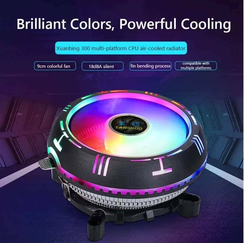 فن خنک کننده پردازنده RGB با اندازه 90 میلی متر و سرعت 2000 دور در دقیقه، مناسب برای Intel LGA 775/1155/1156/1200/1356/1366، AMD 754/939/940/AM2/AM2+/AM3/AM3+/AM4/FM1/FM2 (700)