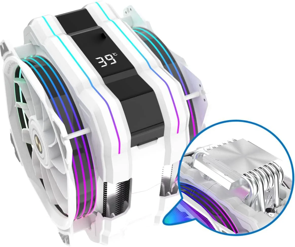 خنک کننده پردازنده KASTWAVE M120D Plus، خنک کننده بادی پردازنده با نمایشگر دما، دارای دو فن 120 میلی متری ARGB PWM، مناسب برای Intel LGA 1700/1200/115X/2011/2066/1366 و AMD AM4/AM5