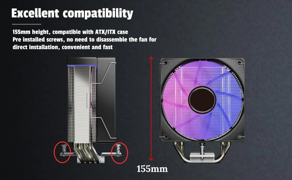 خنک‌کننده پردازنده بادی جنگل لئوپارد KF400X RGB | توان حرارتی 230 وات، 4 لوله حرارتی، فن PWM با نور RGB، سازگار با اینتل و AMD (AM4/AM5, 115X/1200/1700)