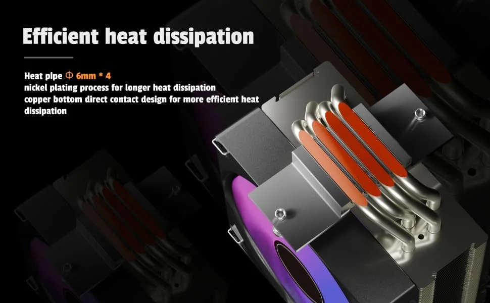 خنک‌کننده پردازنده بادی جنگل لئوپارد KF400X RGB | توان حرارتی 230 وات، 4 لوله حرارتی، فن PWM با نور RGB، سازگار با اینتل و AMD (AM4/AM5, 115X/1200/1700)