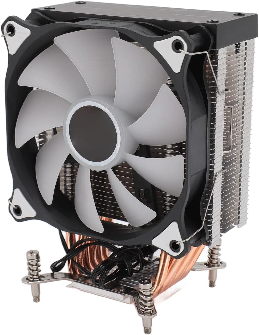 فن خنک کننده پردازنده کیکومی 4.72 اینچی با 6 لوله حرارتی، 3 پین 12 ولت DC، 1500 دور در دقیقه، بلبرینگ هیدرولیک و نورهای رنگارنگ برای مادربرد