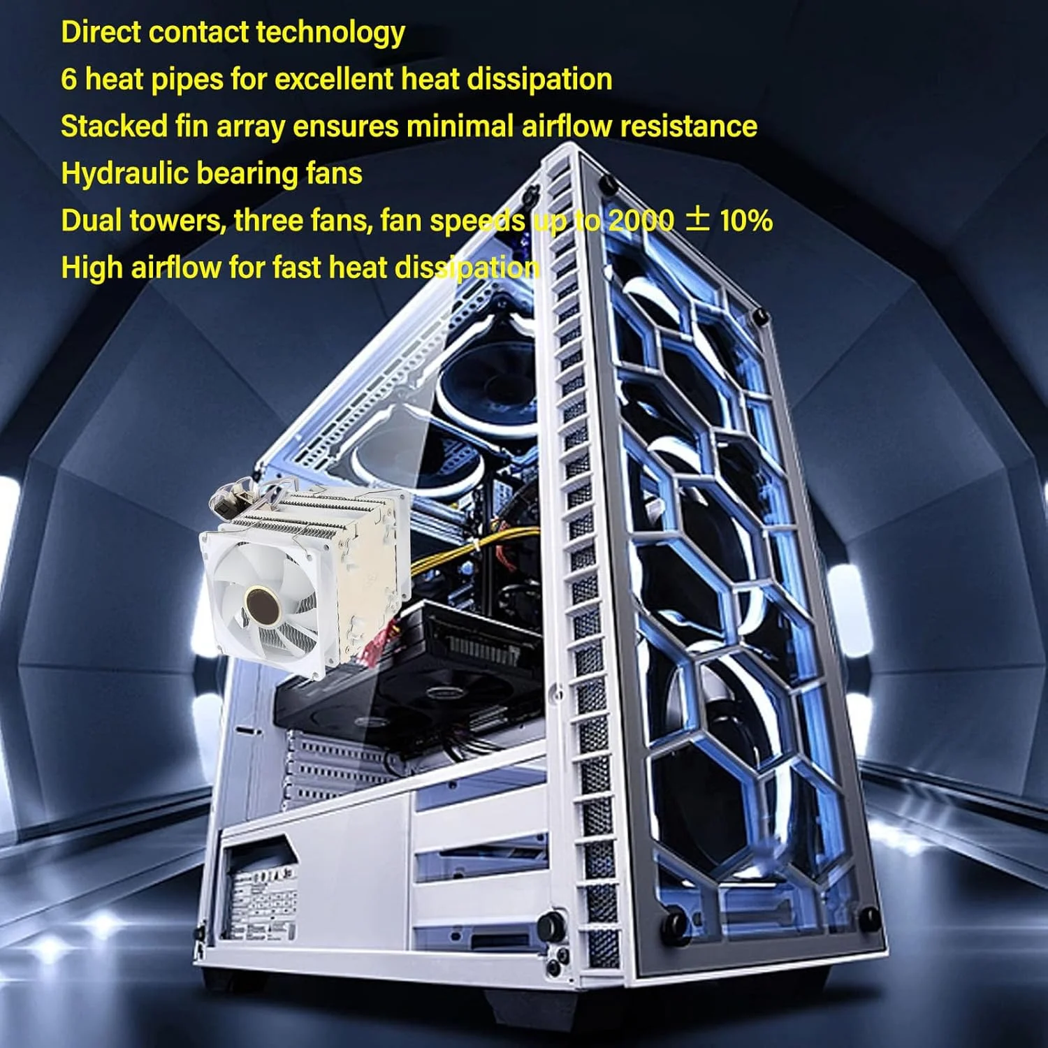 فن خنک کننده پردازنده RGB کیکومی با 6 لوله حرارتی و پین 3 برای 775 1150 1151 1155 1156 FM1 AM2 AM2+