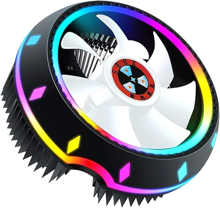 خنک کننده بادی پردازنده همه کاره Labymos با طراحی بشقاب پرنده، نورپردازی 5 رنگ، پیکربندی فشاری، سوکت جهانی اینتل و AMD با بلبرینگ شناور - نقره ای