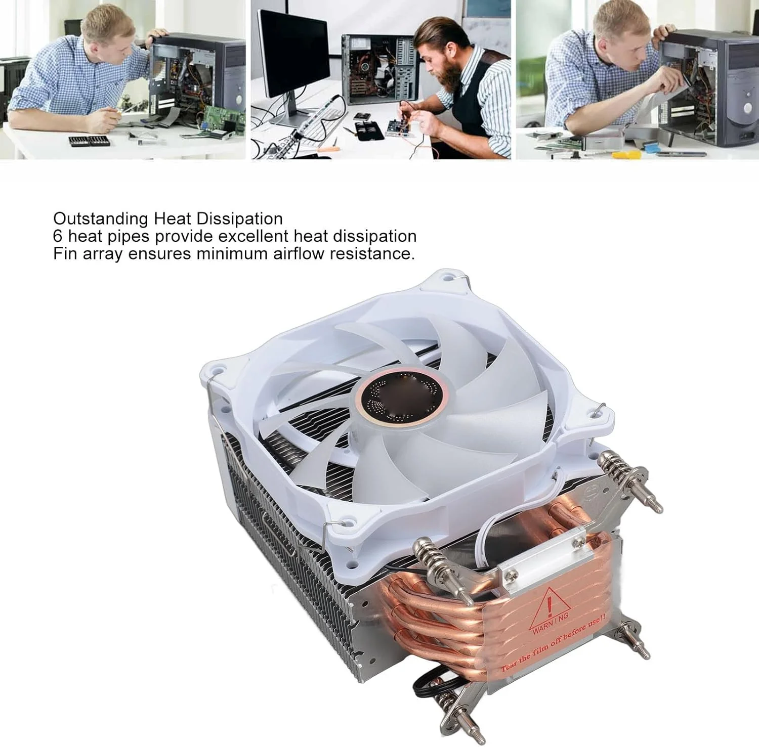 فن خنک کننده پردازنده کیکومی با 6 لوله حرارتی، 3 پین، سرعت بالا، نویز کم، بلبرینگ هیدرولیک و صفحه پشتی برای مادربرد 120 میلی متری