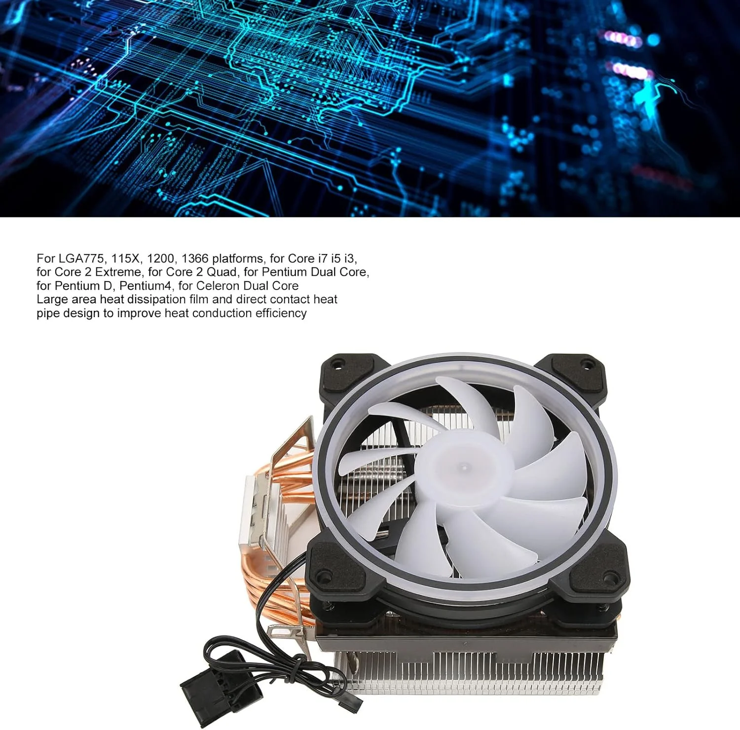 خنک کننده پردازنده با نورهای RGB، فن 12 سانتی متری 12 ولت با رابط 3 پین و 4 پین، فن خنک کننده کارآمد و بی صدا از جنس آلیاژ آلومینیوم برای کامپیوتر رومیزی