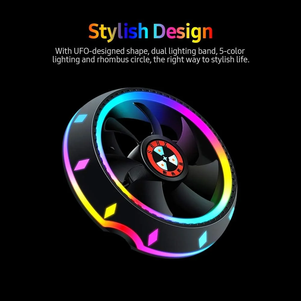 خنک کننده بادی پردازنده همه کاره Labymos با طراحی بشقاب پرنده، نورپردازی 5 رنگ، پیکربندی فشاری، سوکت جهانی اینتل و AMD با بلبرینگ شناور - نقره ای