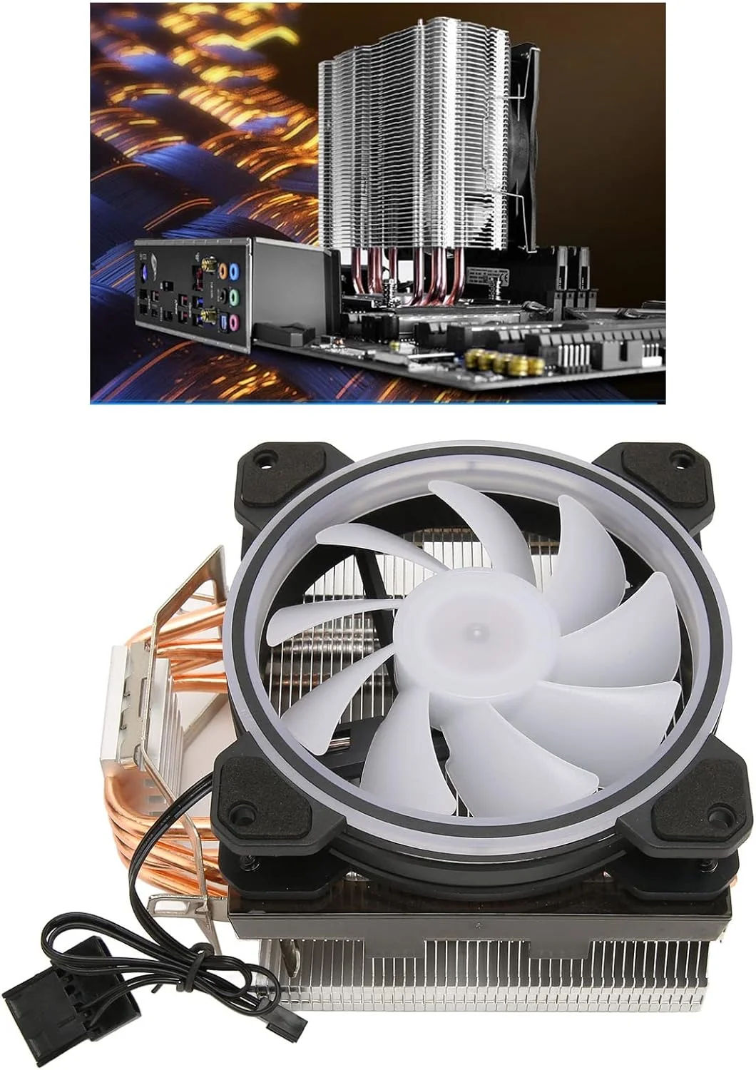 خنک کننده پردازنده با نورهای RGB، فن 12 سانتی متری 12 ولت با رابط 3 پین و 4 پین، فن خنک کننده کارآمد و بی صدا از جنس آلیاژ آلومینیوم برای کامپیوتر رومیزی