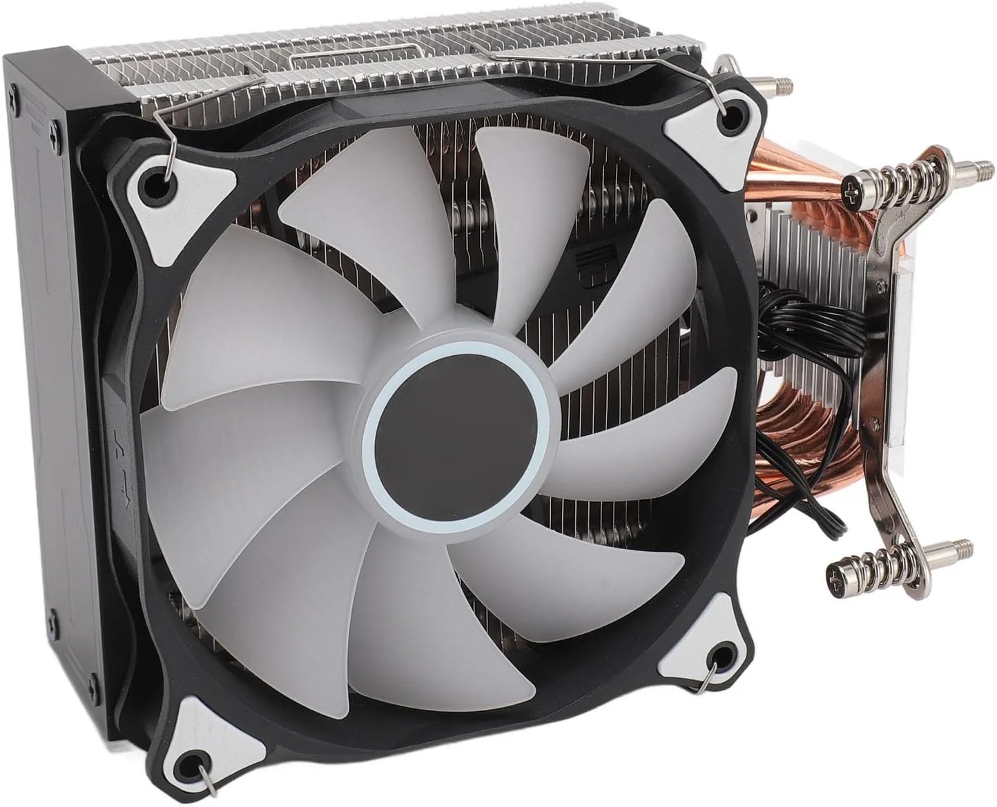 فن خنک کننده پردازنده کیکومی 4.72 اینچی با 6 لوله حرارتی، 3 پین 12 ولت DC، 1500 دور در دقیقه، بلبرینگ هیدرولیک و نورهای رنگارنگ برای مادربرد