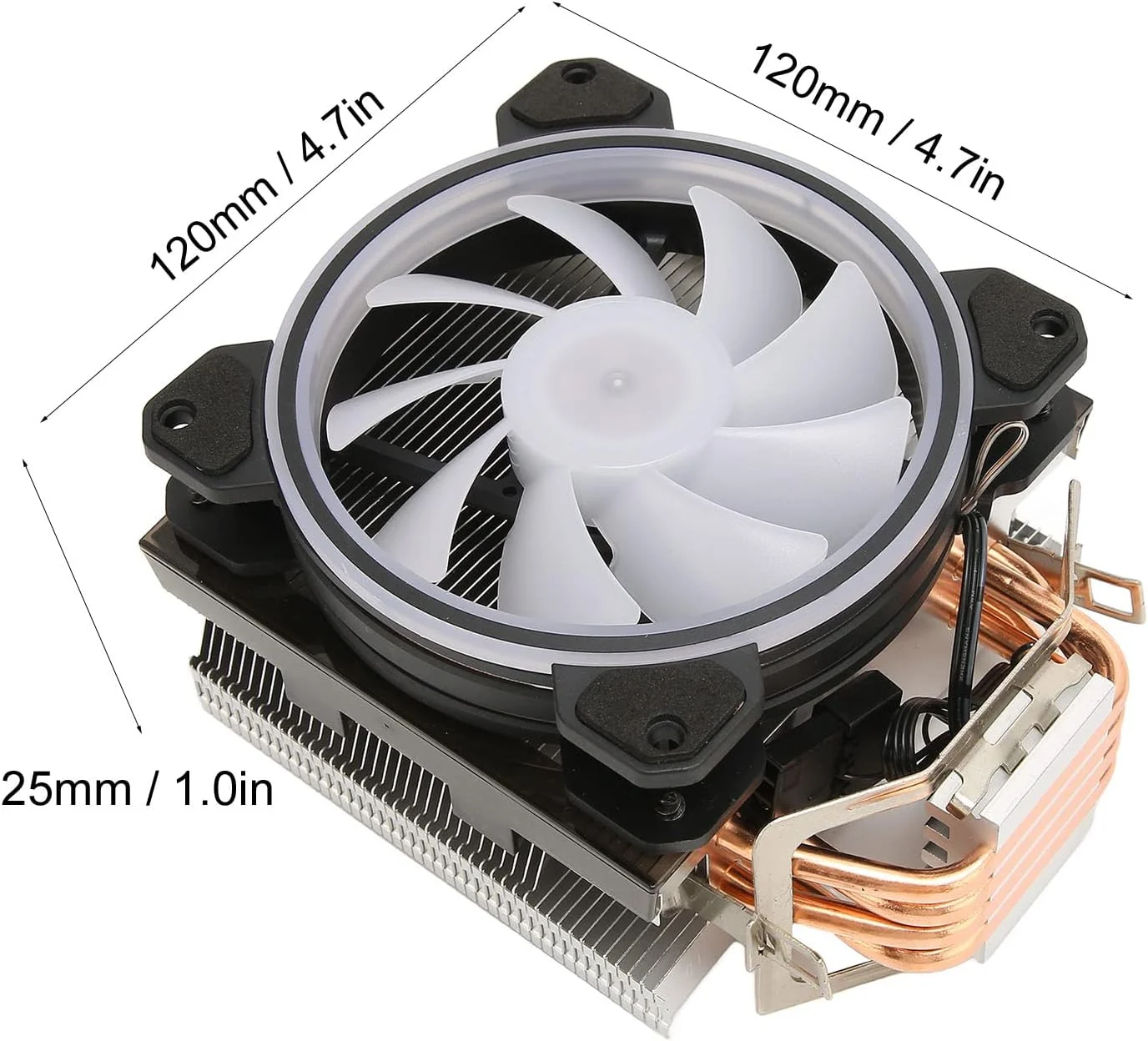 خنک کننده پردازنده با نورهای RGB، فن 12 سانتی متری 12 ولت با رابط 3 پین و 4 پین، فن خنک کننده کارآمد و بی صدا از جنس آلیاژ آلومینیوم برای کامپیوتر رومیزی