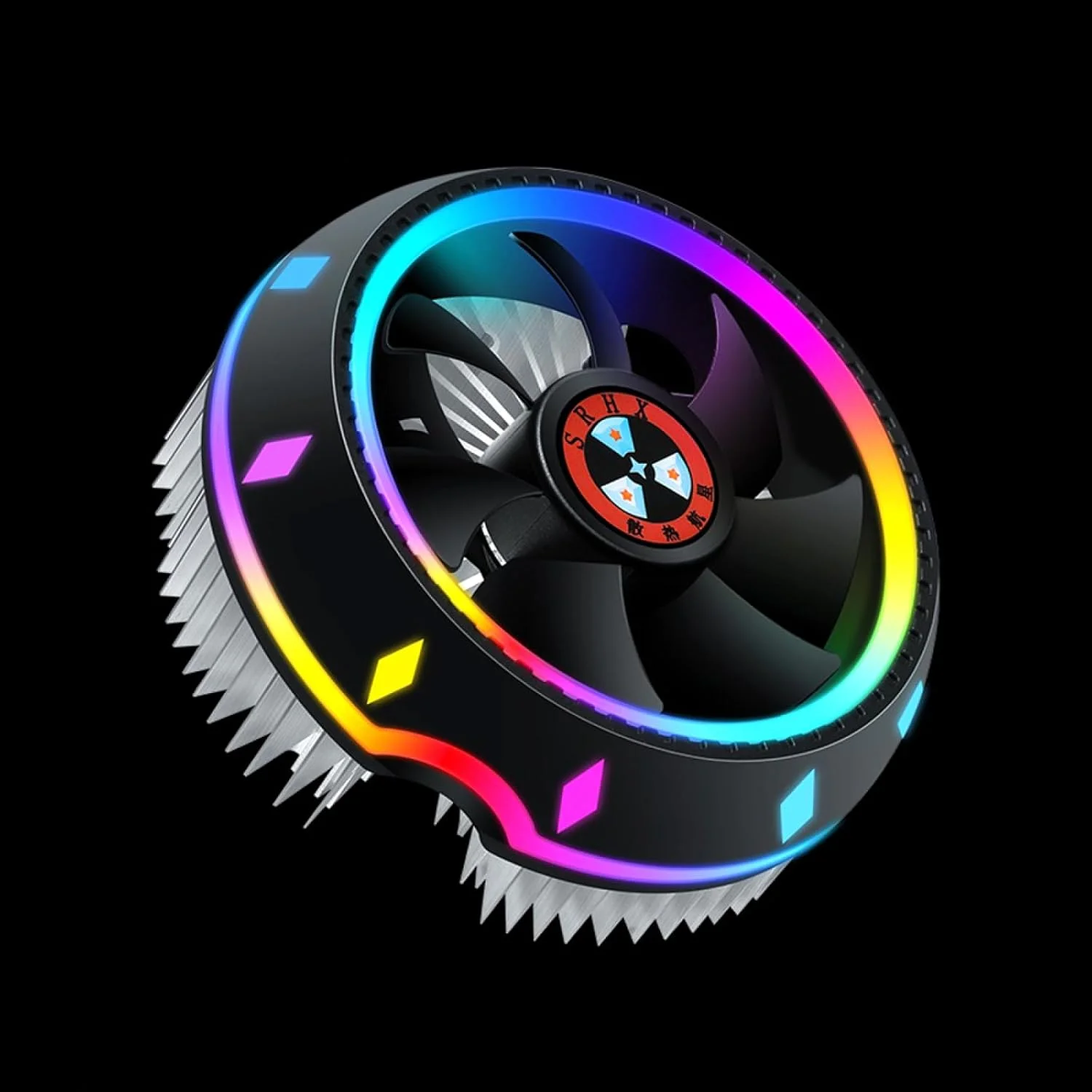 خنک کننده بادی پردازنده همه کاره Labymos با طراحی بشقاب پرنده، نورپردازی 5 رنگ، پیکربندی فشاری، سوکت جهانی Intel/AMD با بلبرینگ سیال نقره ای